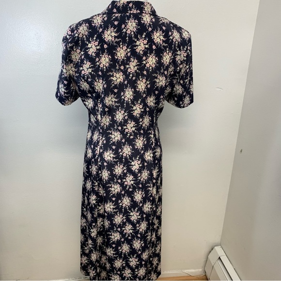 Leslie Fay Midi Dress 8P Blue Floral  Pearl Button Front Cottagecore Office - Picture 7 of 9
